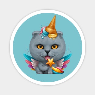 British Shorthair Cat Ice Cream Unicorn Magnet